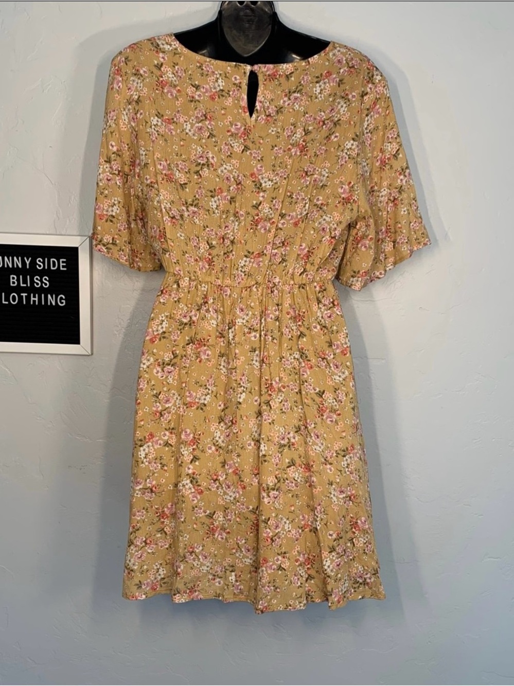 Camellia Brown Pink Floral V Neck Mini Dress Side Tie Flutter Sleeves Large - Picture 7 of 12